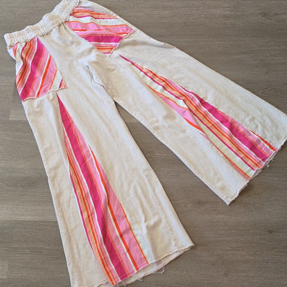 Take A Walk With Me Natural Mineral Wash Striped Detail Flare Pants - Picture 3 of 5